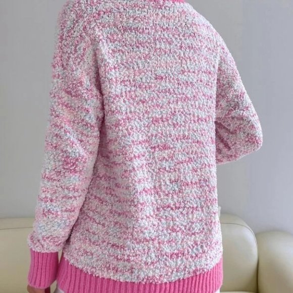 Pink Pocketed Popcorn Knit  Oversized Cardigan - Picture 4 of 7